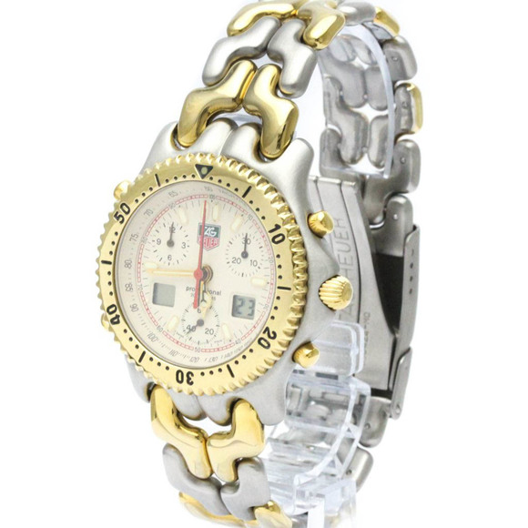 Polished TAG HEUER Sel Chronograph Gold Plated Steel Mens Watch CG1123 BF565501 - Picture 2 of 9